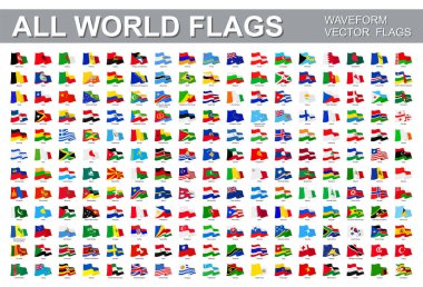 Tüm dünya bayrakları - dalga boyu düz simgelerin vektör kümesi.