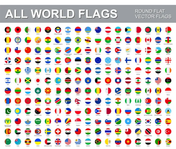 All world flags - vector set of round flat icons. — Stock Vector