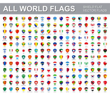Tüm dünya bayrakları - düz kalkan simgelerinin vektör kümesi.