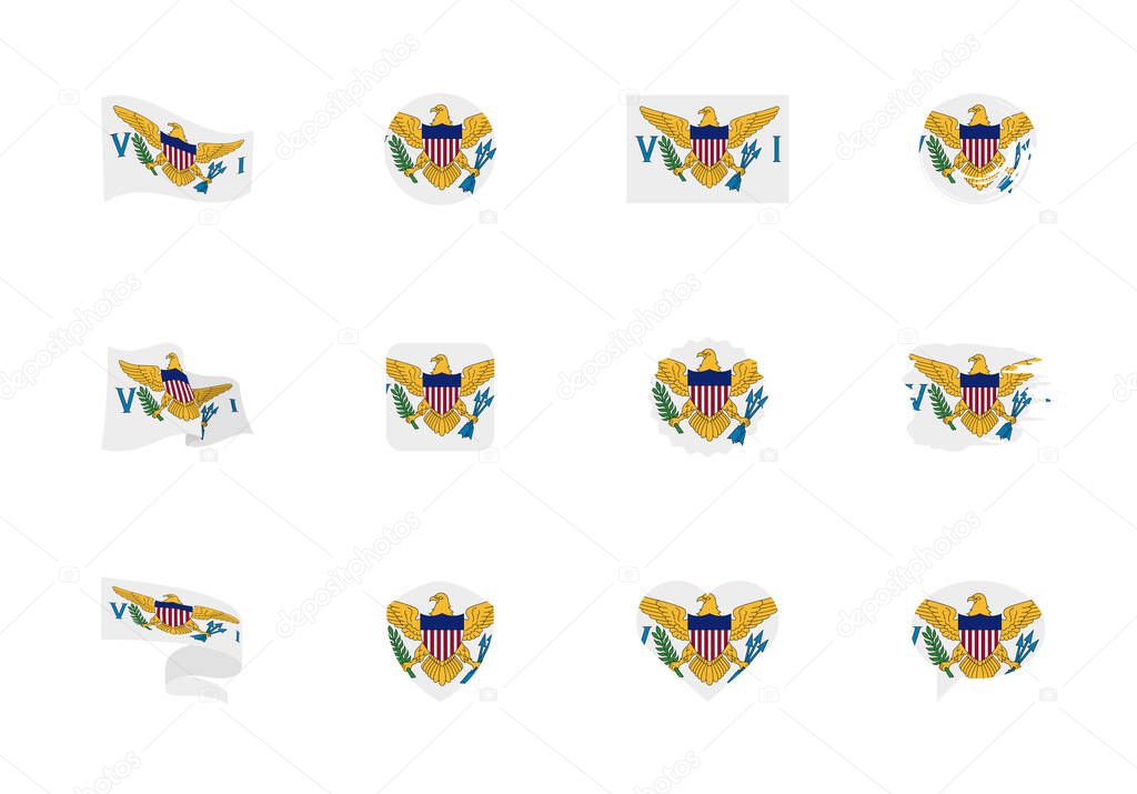 U.S. Virgin Islands flag - flat collection. Flags of different shaped twelve flat icons.