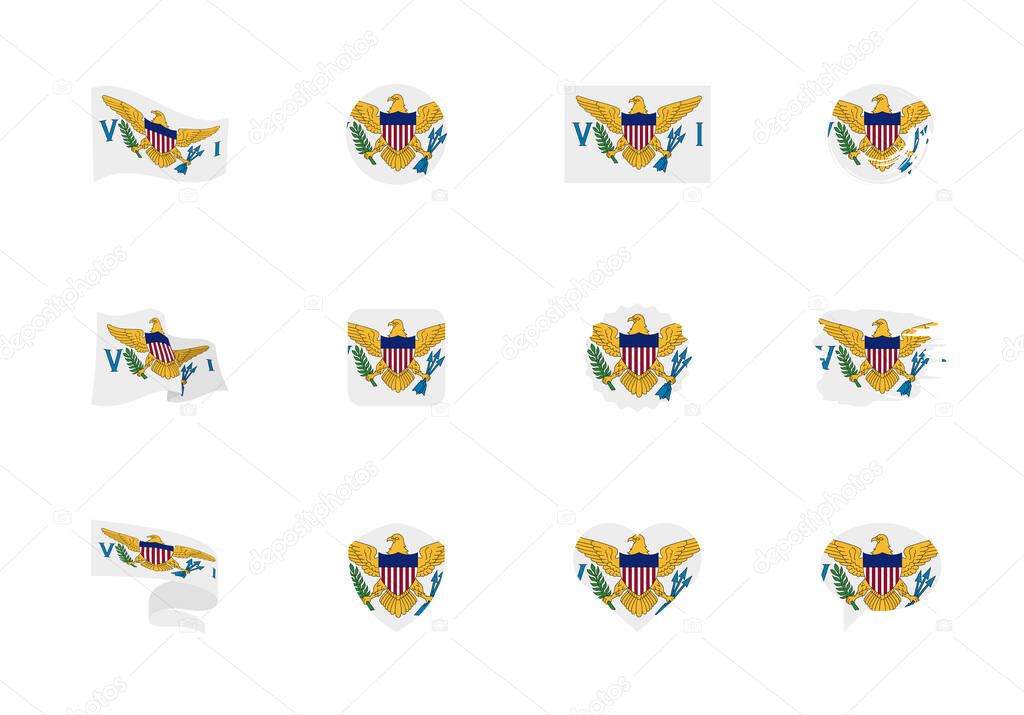 U.S. Virgin Islands flag - flat collection. Flags of different shaped twelve flat icons. Vector illustration set