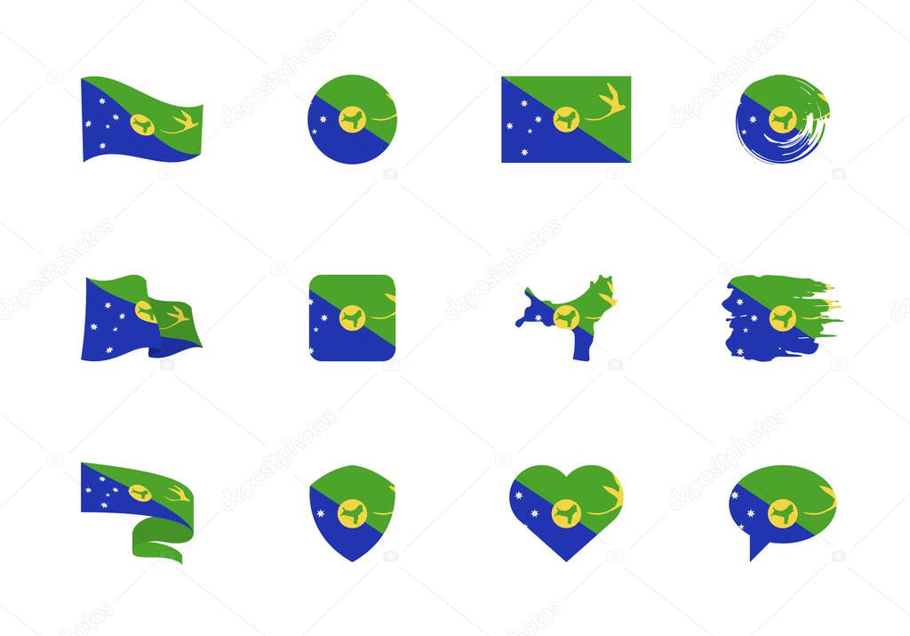 Christmas Island flag - flat collection. Flags of different shaped twelve flat icons.