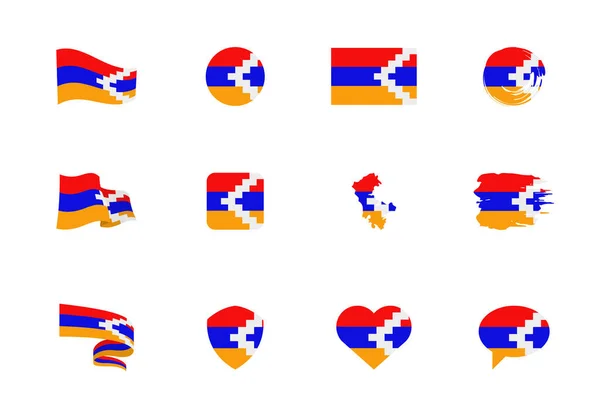 Bandeira Nagorno Karabakh Coleção Plana Bandeiras Diferentes Forma Doze Ícones —  Vetores de Stock