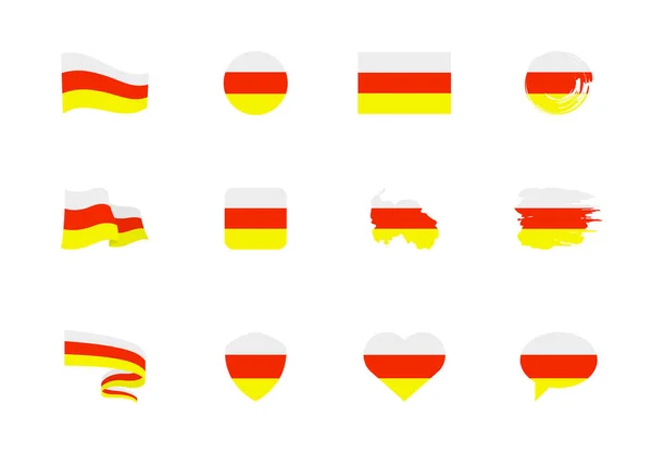 Bandeira da Ossétia do Sul - coleção plana. Bandeiras de diferentes em forma de doze ícones planos. —  Vetores de Stock