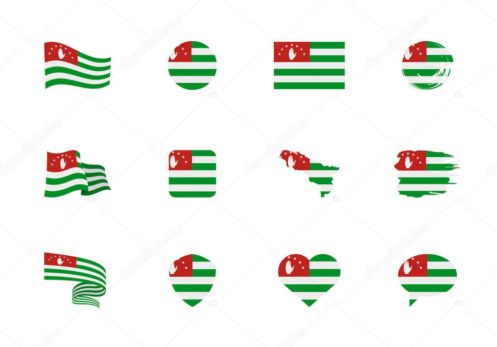 Abkhazia flag - flat collection. Flags of different shaped twelve flat icons.
