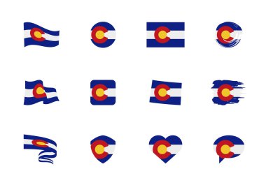 Colorado - flat collection of US states flags. Flags of twelve flat icons of various shapes. Set of vector illustrations clipart