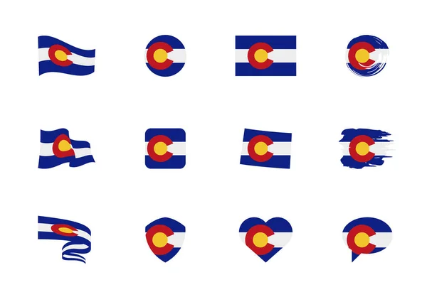 Colorado Flache Sammlung Von Flaggen Der Bundesstaaten Flaggen Von Zwölf — Stockvektor