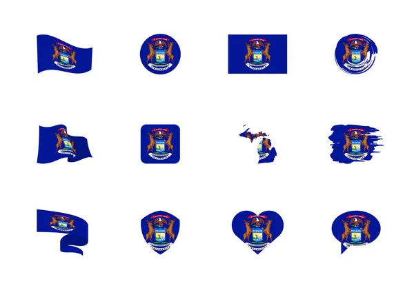 Michigan - flache Sammlung von Flaggen der US-Bundesstaaten. — Stockvektor