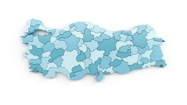 Detailní mapa oblastí Turecka v tyrkysové barvě na bílém. — Stock fotografie