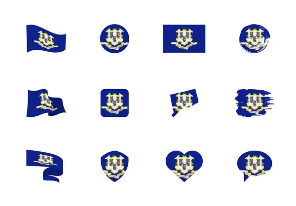 Connecticut - płaska kolekcja flag amerykańskich. — Wektor stockowy