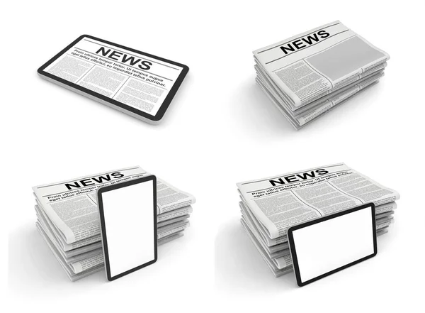 Newspaper and tablet pc on a white background. Blank space for news page template. — Stock Photo, Image