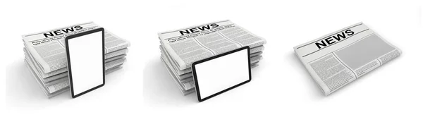 Newspaper and tablet pc on a white background. Blank space for news page template. — Stock Photo, Image