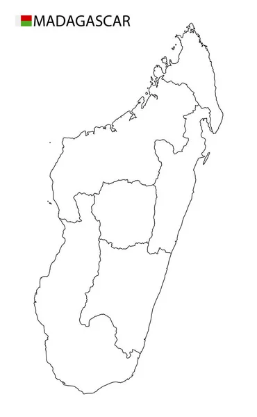 Χάρτης Μαδαγασκάρη, ασπρόμαυρες λεπτομερείς περιοχές περίγραμμα της χώρας. — Διανυσματικό Αρχείο