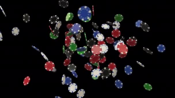 Σύννεφο χρωματιστά μάρκες πόκερ περιστρέφονται αργά σε ένα διαφανές φόντο. Καζίνο, online καζίνο, πόκερ, ρουλέτα. — Αρχείο Βίντεο