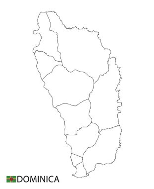 Dominica haritası, ülkenin siyah ve beyaz ana hatları. Vektör illüstrasyonu