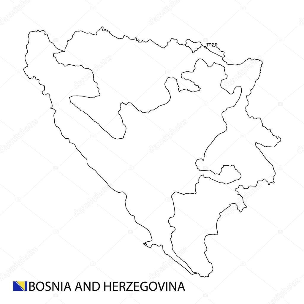 Bosnia and Herzegovina map, black and white detailed outline regions of the country.