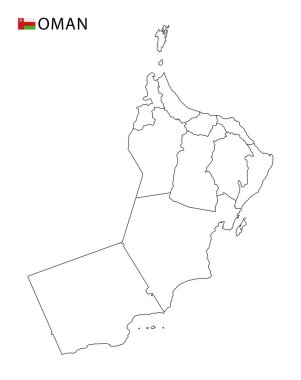 Umman haritası, ülkenin siyah beyaz ana hatları. Vektör illüstrasyonu