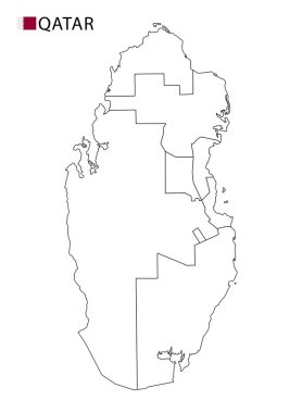 Katar haritası, ülkenin siyah ve beyaz ana hatları. Vektör illüstrasyonu