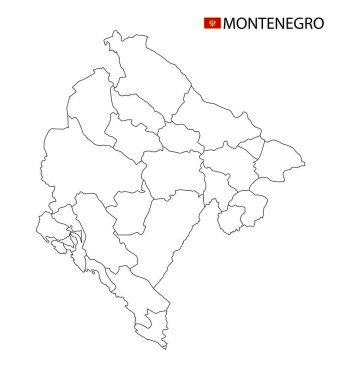 Karadağ haritası, ülkenin siyah beyaz ana hatları. Vektör illüstrasyonu