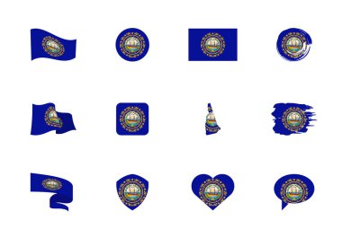 New Hampshire - ABD bayraklarının düz koleksiyonu. Çeşitli şekillerde on iki düz simge bayrakları. Vektör çizimleri kümesi