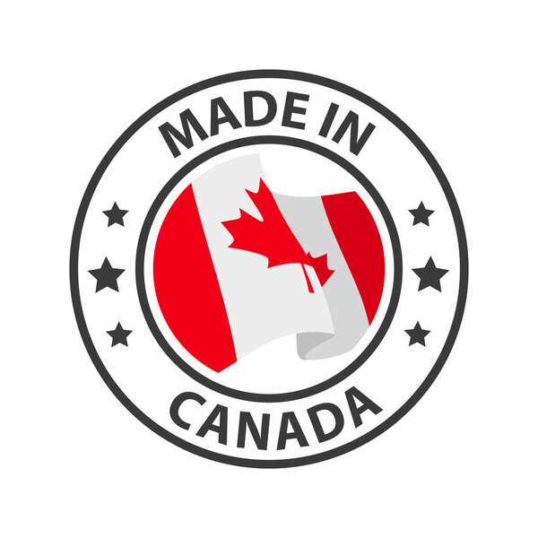 Made in Canada icon. Stamp made in with country flag