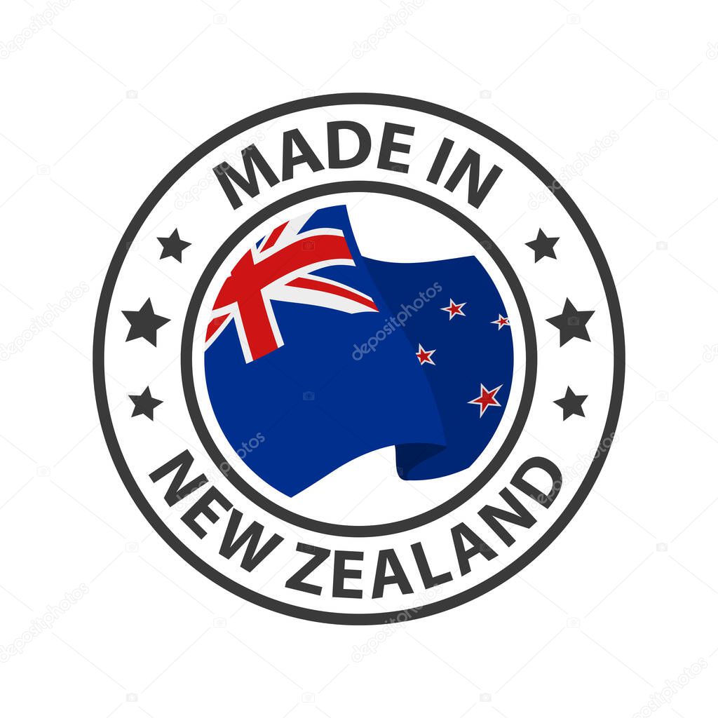 Made in New Zealand icon. Stamp made in with country flag