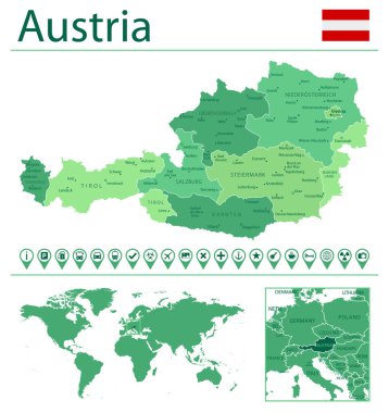 Avusturya haritayı ve bayrağı detaylı olarak açıkladı. Avusturya dünya haritasında.