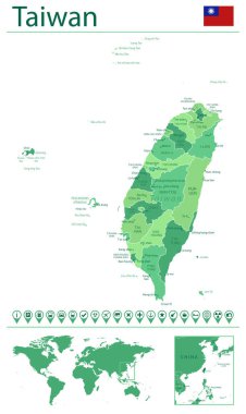 Tayvan haritası ve bayrağı detaylı. Dünya haritasında Tayvan.