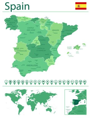 İspanya haritası ve bayrağı detaylı. İspanya dünya haritasında.
