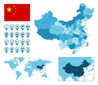 Çin, ülke bayrağı ve dünya haritasında yeri olan idari mavi haritayı ayrıntılı olarak açıkladı..
