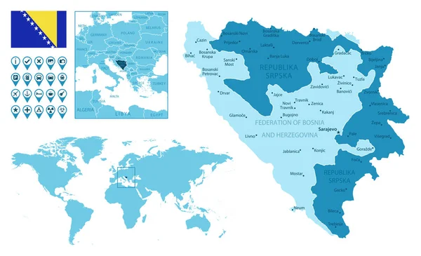 ソマリアは国旗と世界地図上の場所を持つ詳細な行政青地図を詳述しました ベクターイラスト ストックベクター C Gt29