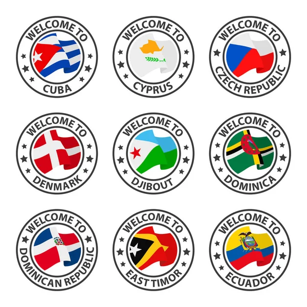 Collection Icons Welcome Parts Stamp Welcome Country Flag — Stock Vector