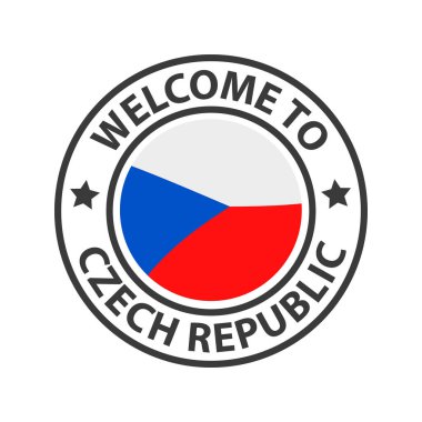 Çek Cumhuriyeti 'ne hoş geldiniz. Hoş geldin ikonları koleksiyonu. Dalgalanan ülke bayrağıyla damgalayın