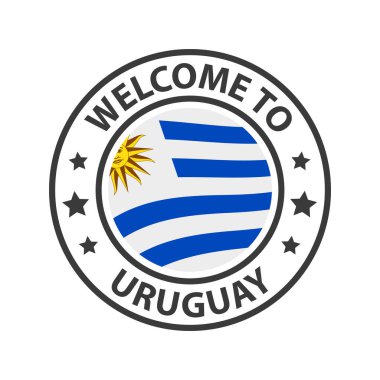 Uruguay 'a hoş geldiniz. Hoş geldin ikonları koleksiyonu. Dalgalanan ülke bayrağıyla damgalayın