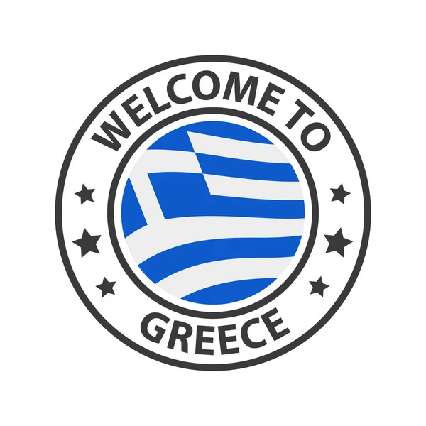 Bienvenido Grecia Colección Iconos Bienvenida Sello Bienvenido Con Bandera Del — Vector de stock