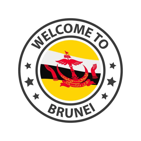 Bienvenido Brunei Colección Iconos Bienvenida Sello Bienvenido Con Bandera Del — Vector de stock