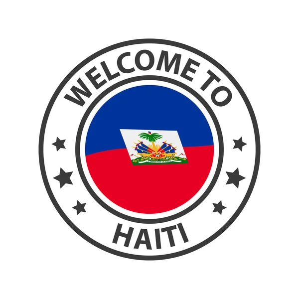 Willkommen Haiti Sammlung Von Willkommensikonen Stempel Willkommen Mit Schwenkender Landesfahne — Stockvektor