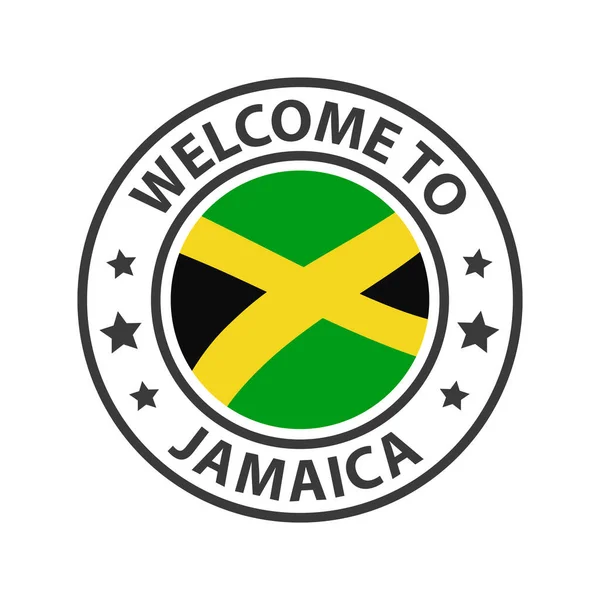 Willkommen Jamaika Sammlung Von Willkommensikonen Stempel Willkommen Mit Schwenkender Landesfahne — Stockvektor