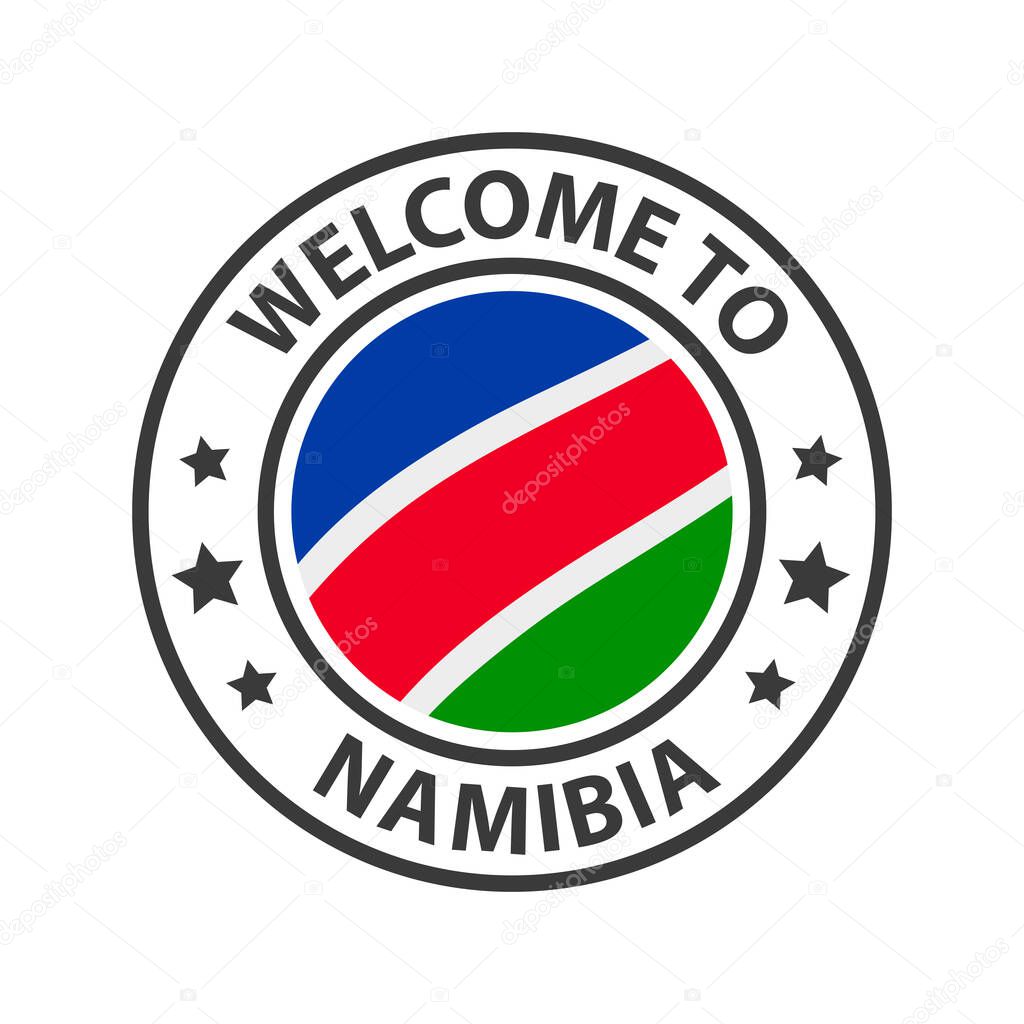 Welcome to Namibia. Collection of welcome icons. Stamp welcome to with waving country flag