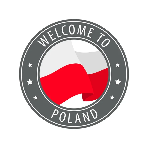 Welcome Poland Gray Stamp Waving Country Flag Collection Welcome Icons — Stock Vector