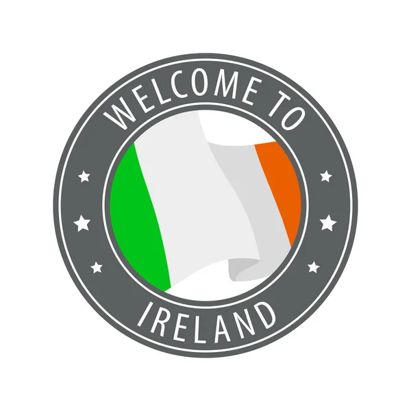 Bem Vindo Irlanda Carimbo Cinzento Com Uma Bandeira Acenando País —  Vetores de Stock
