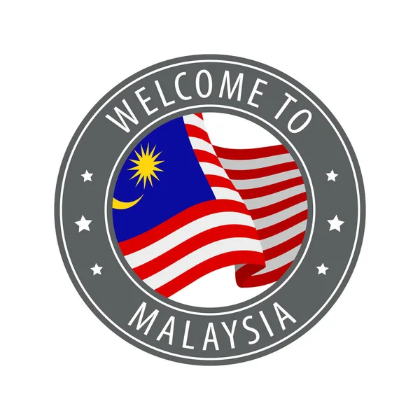 Welcome Malaysia Gray Stamp Waving Country Flag Collection Welcome Icons — Stock Vector
