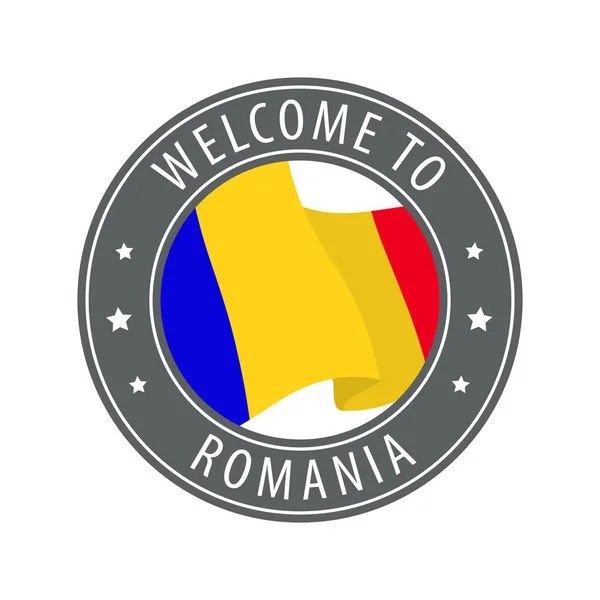 Ласкаво Просимо Румунії Сіра Марка Розмахуючим Прапором Країни Збірка Вітальних — стоковий вектор