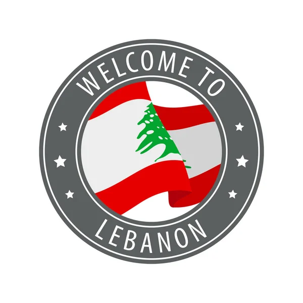 Bienvenido Líbano Sello Gris Con Una Bandera Del País Ondeando — Vector de stock