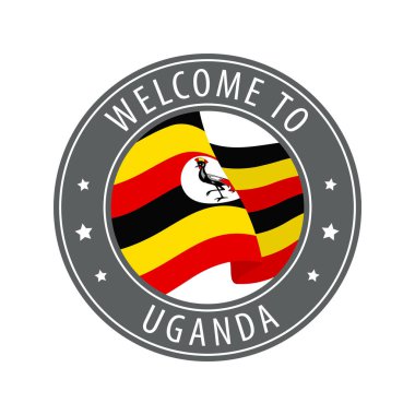 Uganda 'ya hoş geldiniz. Kırsal bayrak sallayan gri damga.
