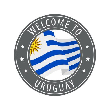 Uruguay 'a hoş geldiniz. Kırsal bayrak sallayan gri damga.