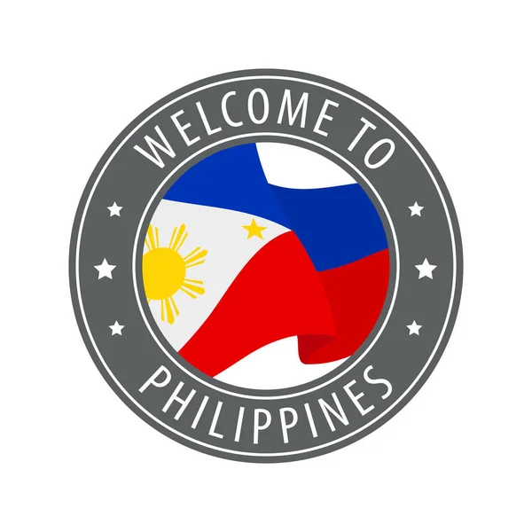 Welcome Philippines Gray Stamp Waving Country Flag Collection Welcome Icons — Stock Vector