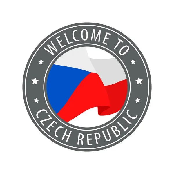 Welcome Czech Republic Gray Stamp Waving Country Flag Collection Welcome — Stock Vector