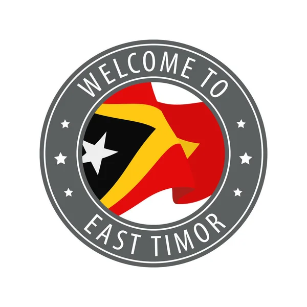 Bienvenido Timor Oriental Sello Gris Con Una Bandera Del País — Vector de stock