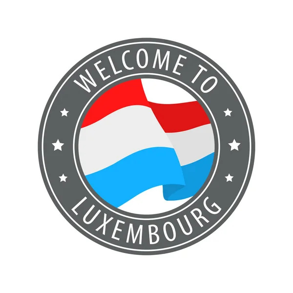 Bienvenido Luxemburgo Sello Gris Con Una Bandera Del País Ondeando — Vector de stock